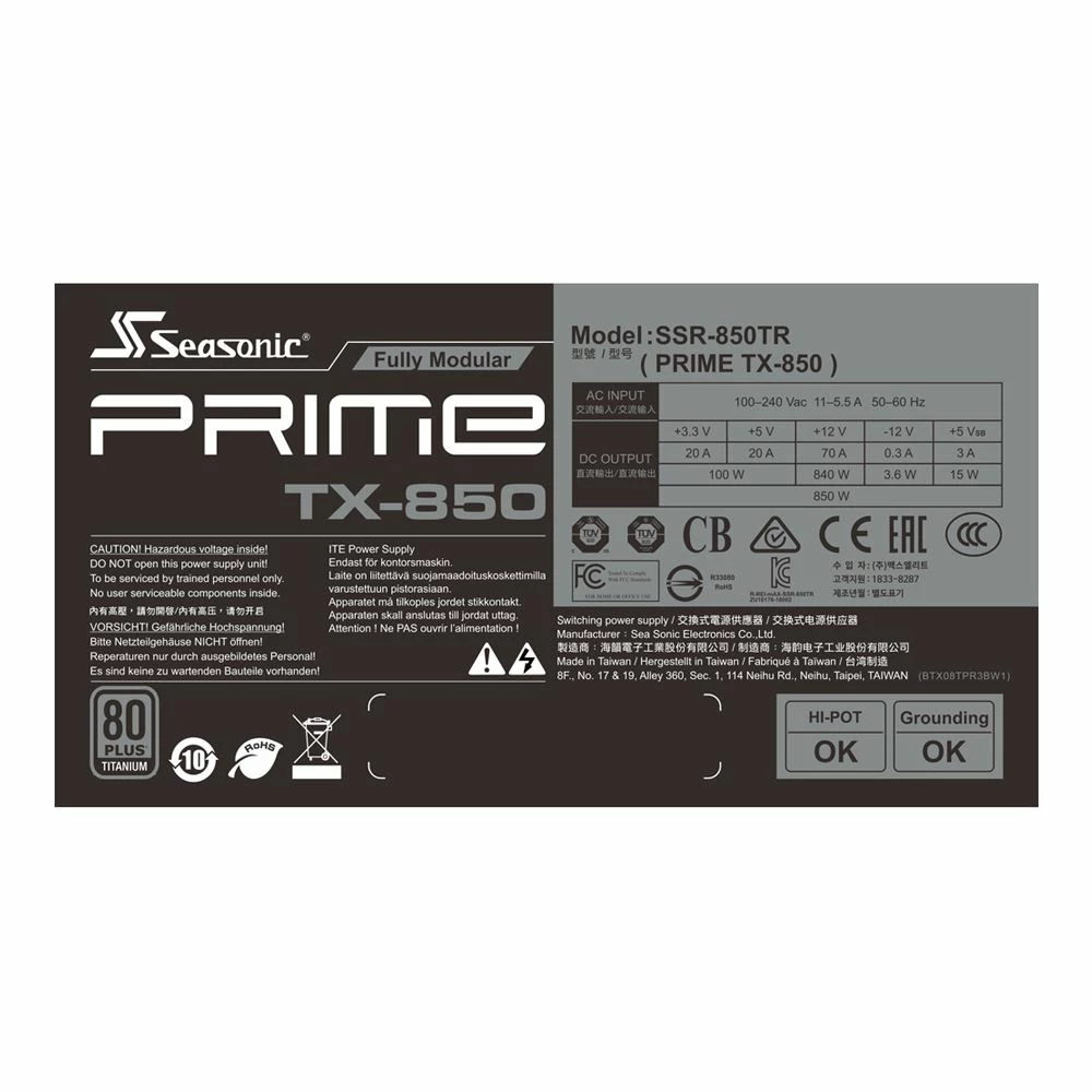 Seasonic USA PRIME TX-850, 850W 80+ Titanium, Full Modular, Fan Control In Fanless, Silent, And Cooling Mode, 12 Year Warranty, Perfect Power Supply For Gaming And High-Performance Systems, SSR-850TR. 4 Seasonic USA PRIME TX-850, 850W 80+ Titanium, Full Modular, Fan Control In Fanless, Silent, And Cooling Mode, 12 Year Warranty, Perfect Power Supply For Gaming And High-Performance Systems, SSR-850TR. - Image 4