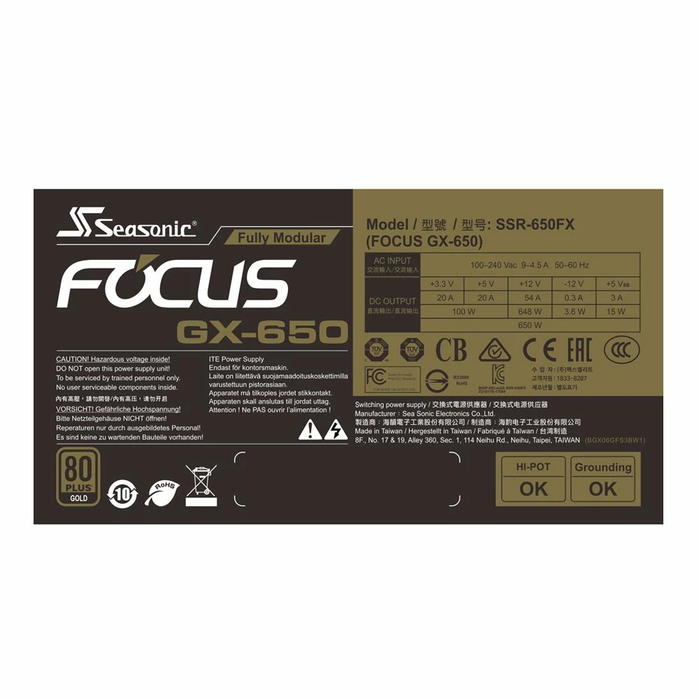 Seasonic USA FOCUS GX-650, 650W 80+ Gold, Full-Modular, Fan Control In Fanless, Silent, And Cooling Mode, 10 Year Warranty, Perfect Power Supply For Gaming And Various Application, SSR-650FX. 4 Seasonic USA FOCUS GX-650, 650W 80+ Gold, Full-Modular, Fan Control In Fanless, Silent, And Cooling Mode, 10 Year Warranty, Perfect Power Supply For Gaming And Various Application, SSR-650FX. - Image 4