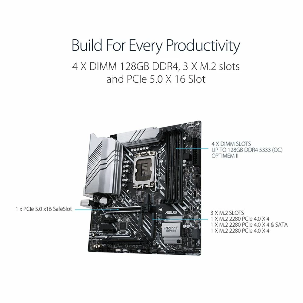 ASUS Z690M-PLUS Prime DDR4 Intel LGA 1700 MicroATX Motherboard 2 ASUS Z690M-PLUS Prime DDR4 Intel LGA 1700 MicroATX Motherboard - Image 2